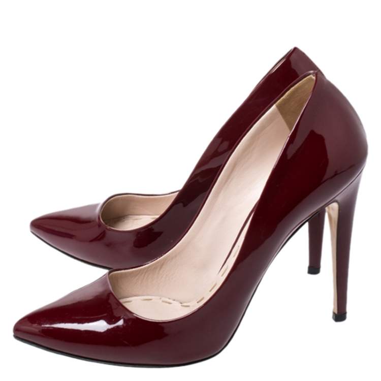 Pre Owned Miu Miu Burgundy Patent Leather Pointed Toe Pumps Size 38