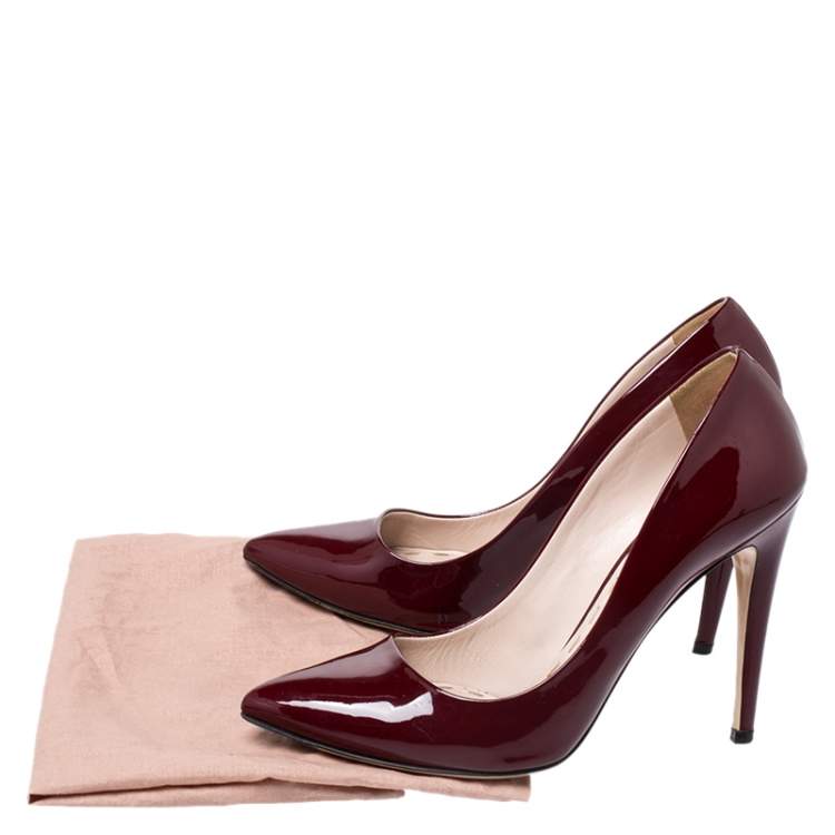 Pre Owned Miu Miu Burgundy Patent Leather Pointed Toe Pumps Size 38