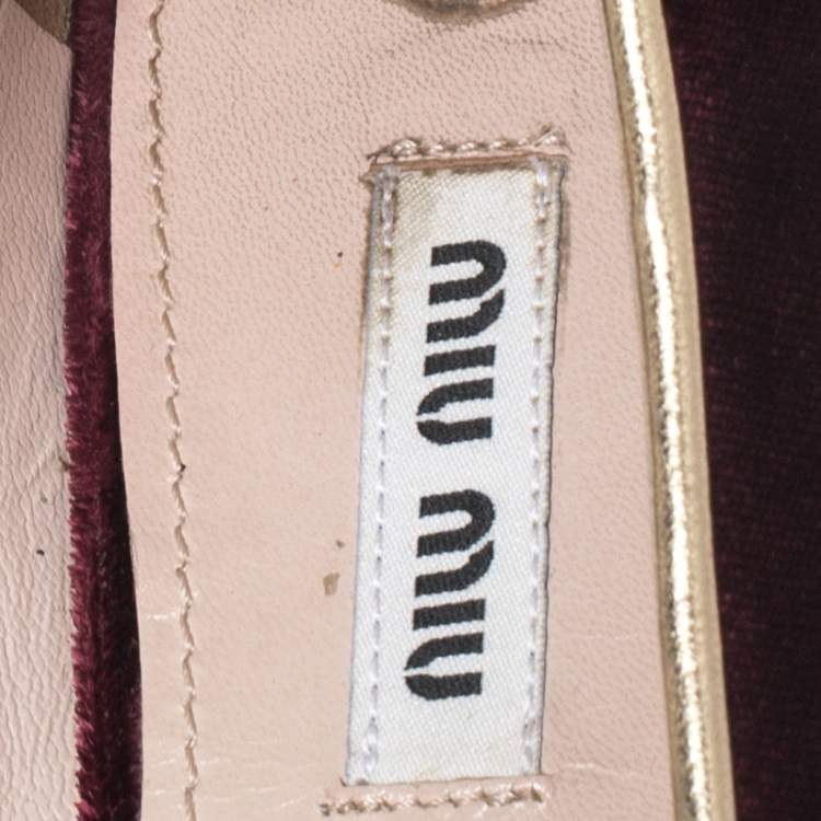 Pre Owned Miu Miu Burgundy Crest Embroidered Velvet Smoking Slippers Size 35.5