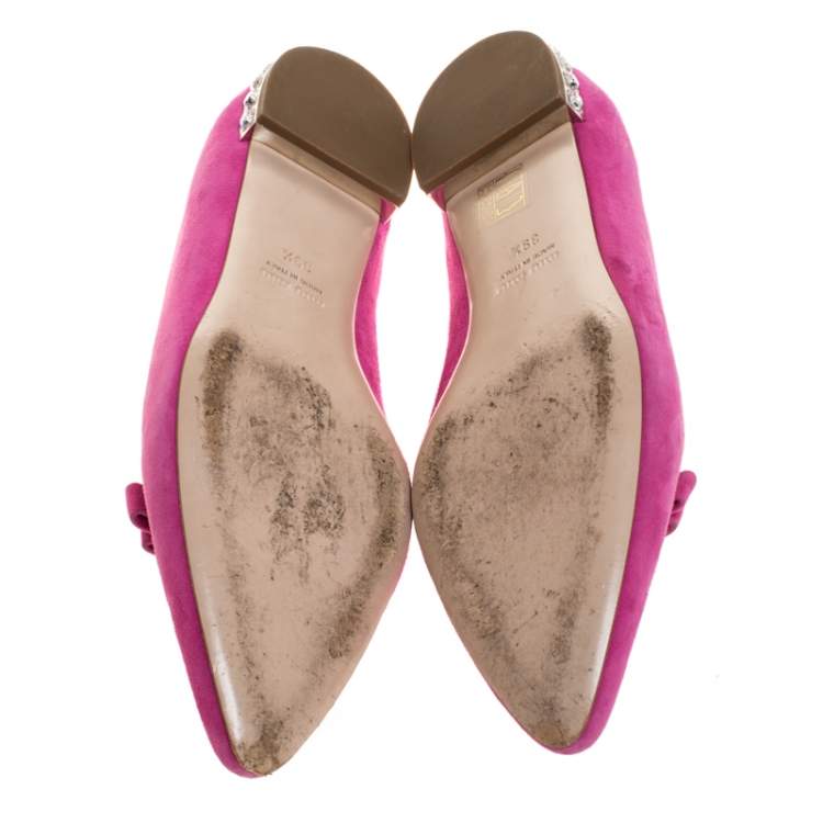 Pre Owned Miu Miu Pink Suede Leather Embellished Smoking Slipper Size 39.5