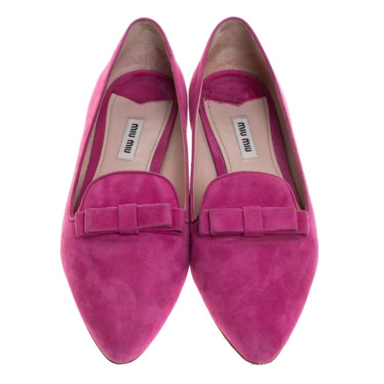 Pre Owned Miu Miu Pink Suede Leather Embellished Smoking Slipper Size 39.5