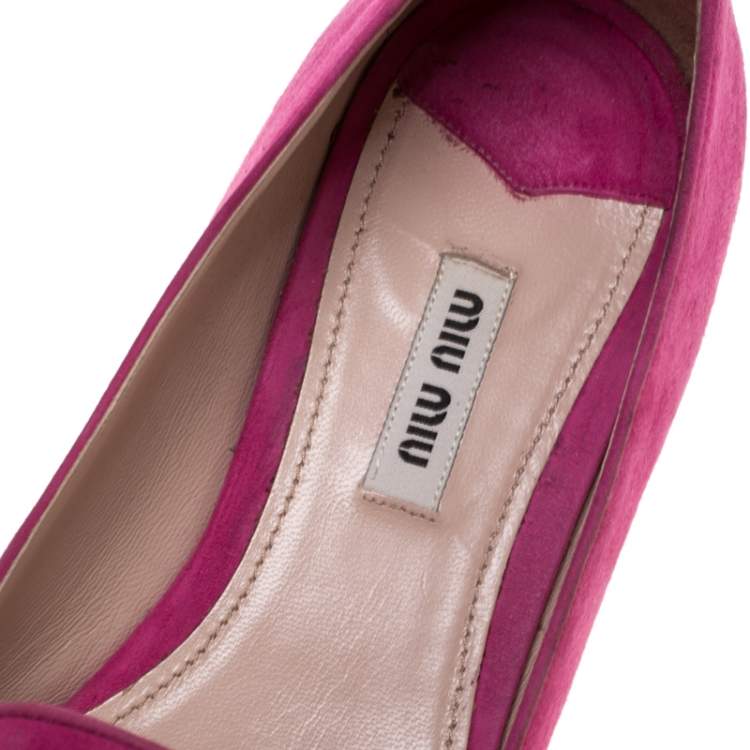 Pre Owned Miu Miu Pink Suede Leather Embellished Smoking Slipper Size 39.5