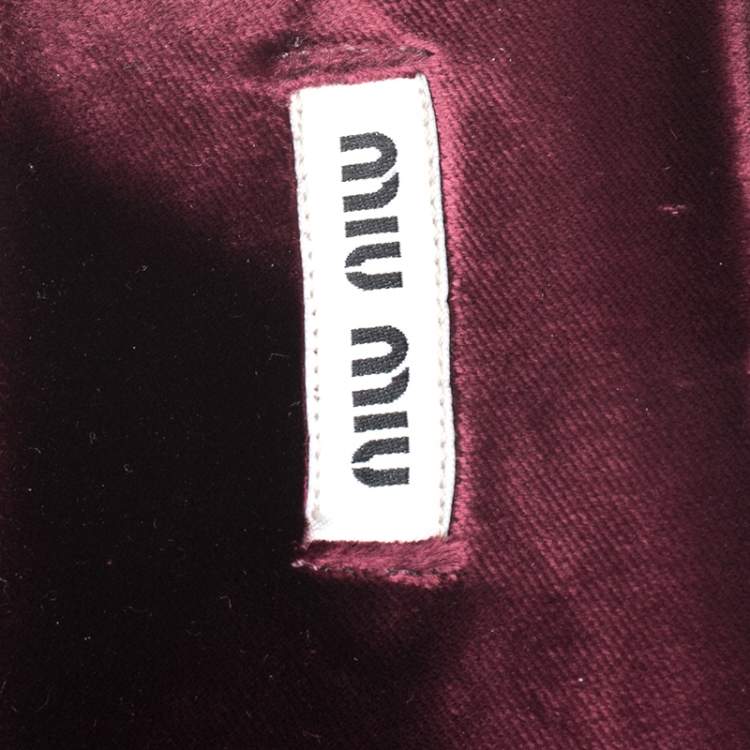 Pre Owned Miu Miu Burgundy Velvet Faux Pearl Embellished Flat Sandals Size 35.5