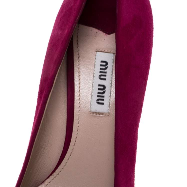 Pre Owned Miu Miu Pink Suede Crystal Embellished Heel Pumps Size 36.5