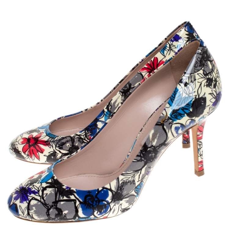 Pre Owned Miu Miu Multicolor Floral Print Patent Leather Pumps Size 36.5