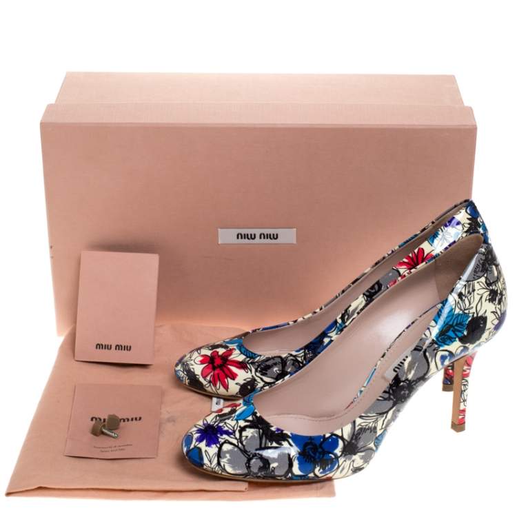 Pre Owned Miu Miu Multicolor Floral Print Patent Leather Pumps Size 36.5