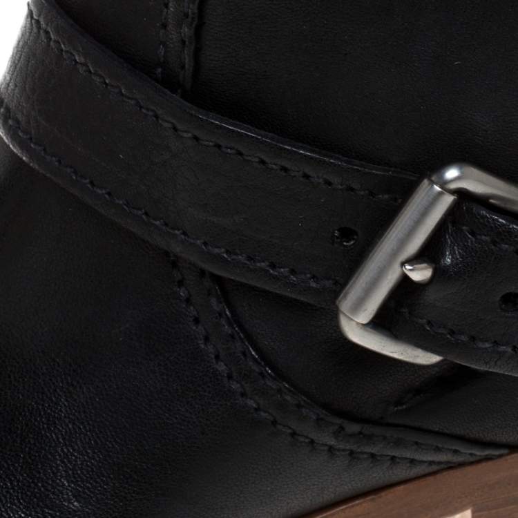 Pre Owned Miu Miu Black Leather Buckle Ankle Boots Size 36