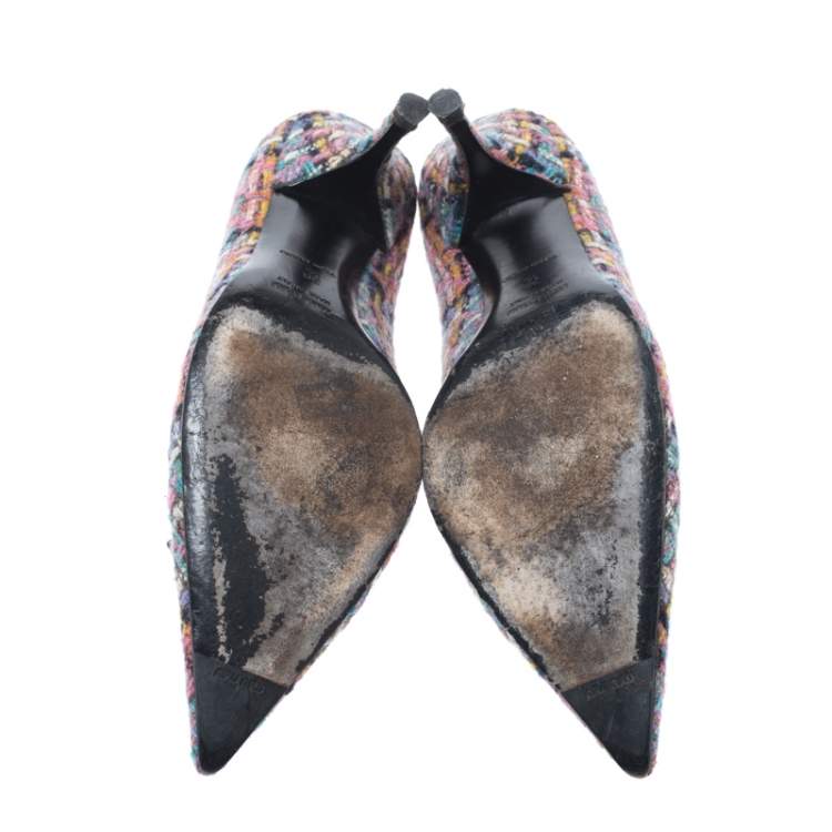 Pre Owned Miu Miu Multicolor Floral Embellished Tweed Pointed Toe Pumps Size 38.5