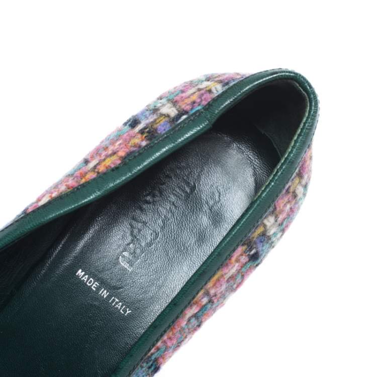 Pre Owned Miu Miu Multicolor Floral Embellished Tweed Pointed Toe Pumps Size 38.5