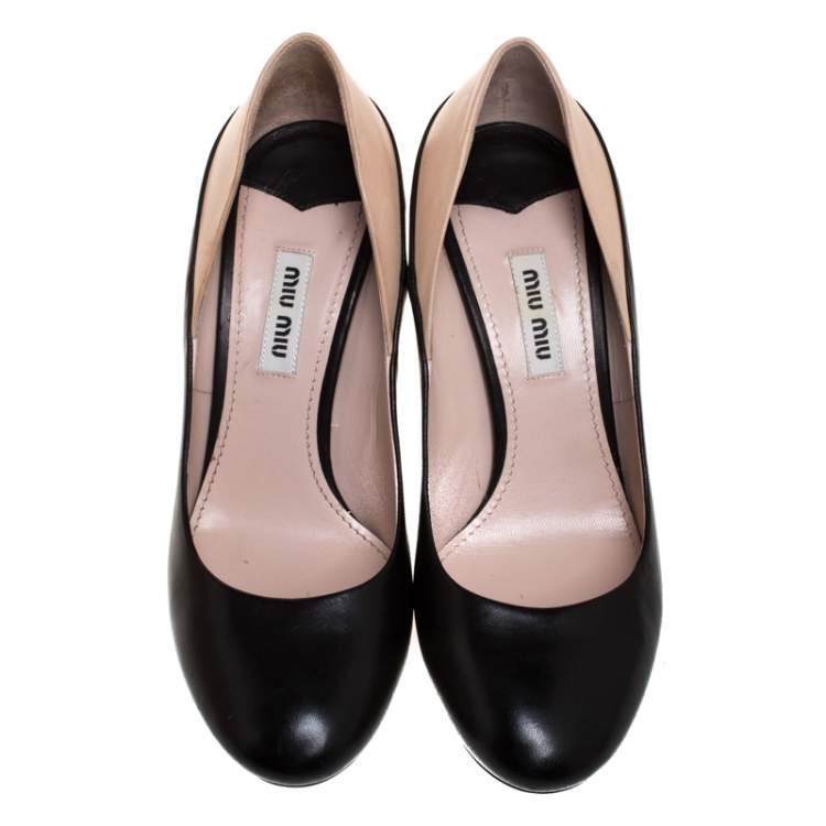 Pre Owned Miu Miu Bicolor Leather Round Toe Pumps Size 36.5