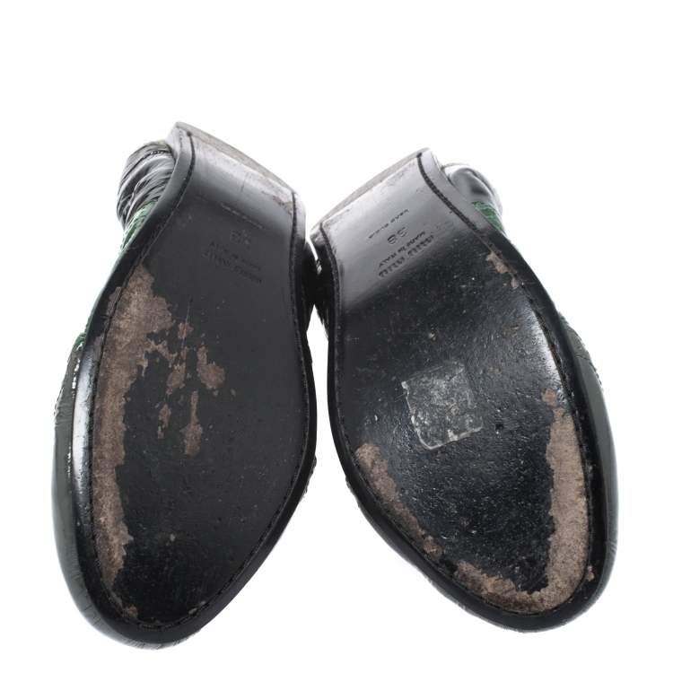 Pre Owned Miu Miu Multicolor Brogue Patent Leather Scrunch Ballet Flats Size 38
