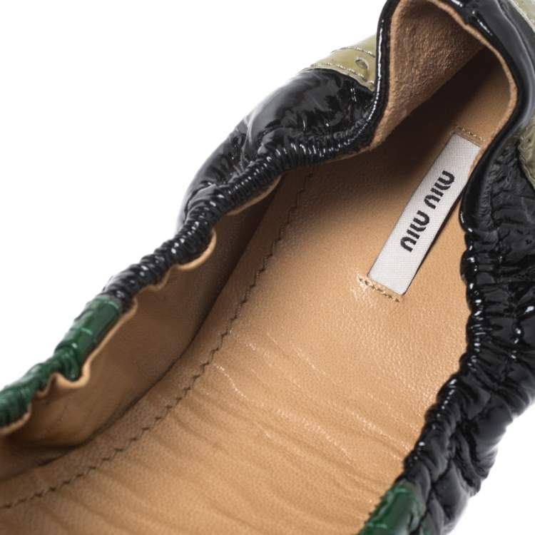 Pre Owned Miu Miu Multicolor Brogue Patent Leather Scrunch Ballet Flats Size 38