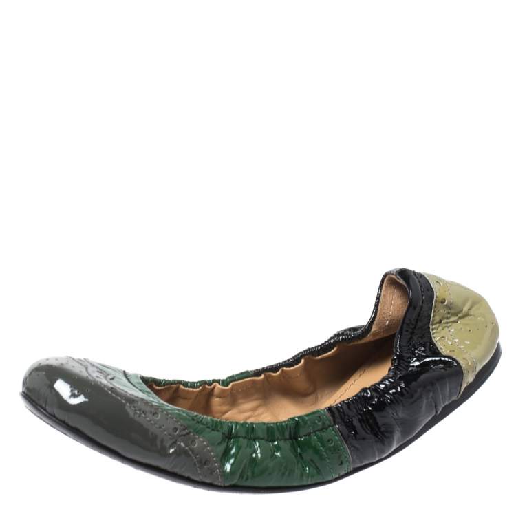 Pre Owned Miu Miu Multicolor Brogue Patent Leather Scrunch Ballet Flats Size 38