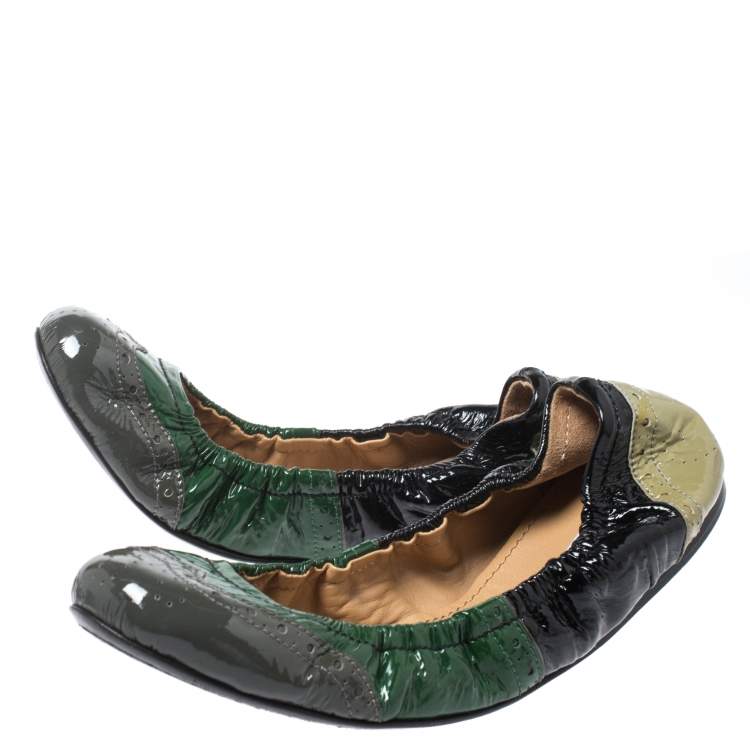 Pre Owned Miu Miu Multicolor Brogue Patent Leather Scrunch Ballet Flats Size 38