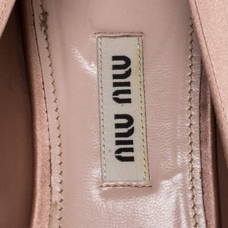 Pre Owned Miu Miu Old Rose Pink Satin Jeweled Pointed Toe Ballet Flats Size 37