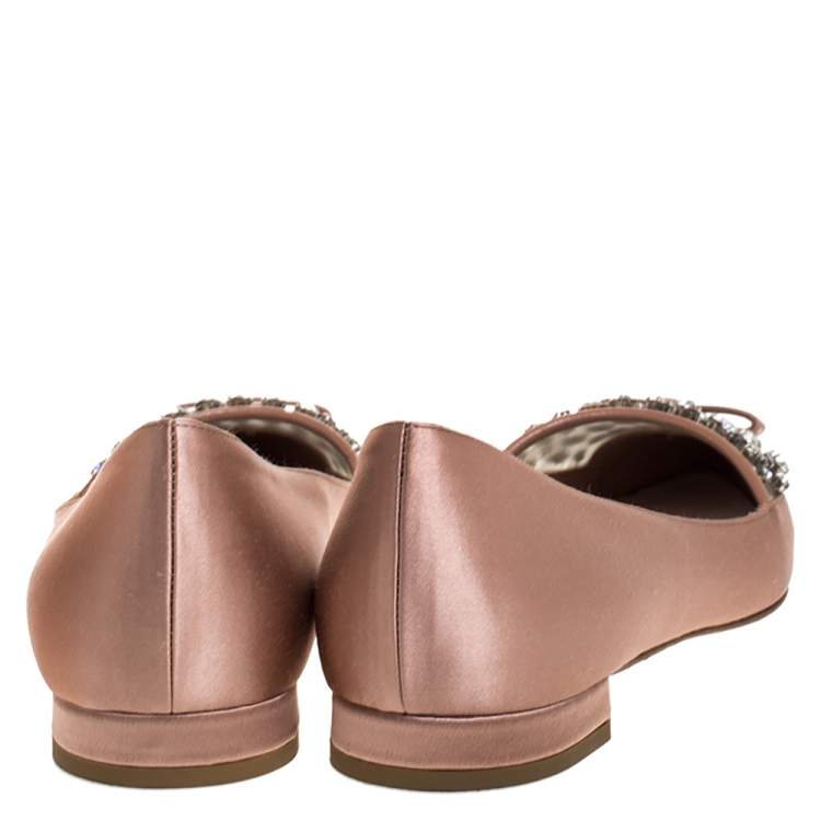Pre Owned Miu Miu Old Rose Pink Satin Jeweled Pointed Toe Ballet Flats Size 37