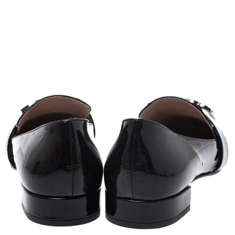 مملوكة مسبقًا Miu Miu Black Patent Leather Crystal Embellshed Logo Ballet Flats Size 35