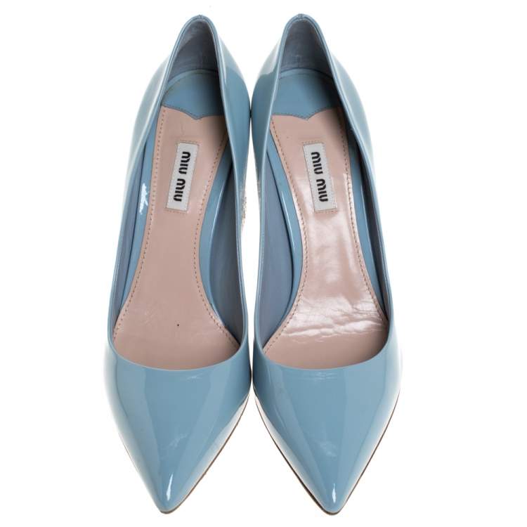 Pre Owned Miu Miu Grey Patent Leather Glitter Heel Pointed Toe Pumps Size 40.5