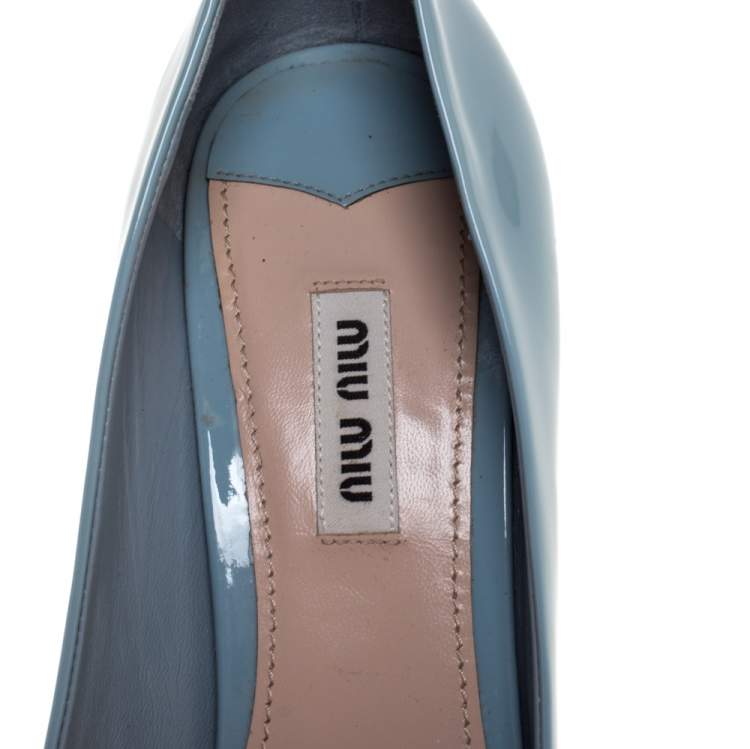 Pre Owned Miu Miu Grey Patent Leather Glitter Heel Pointed Toe Pumps Size 40.5
