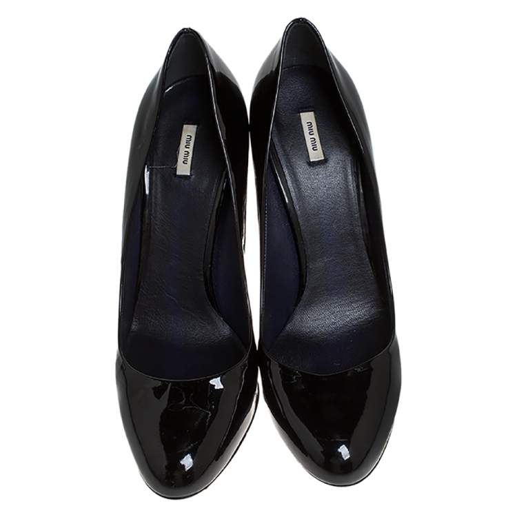 Pre Owned Miu Miu Black Patent Leather Pumps Size 38.5