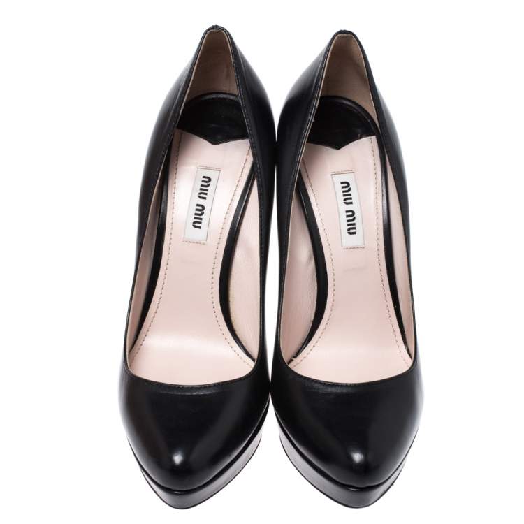 Pre Owned Miu Miu Black Leather Platform Pumps Size 38