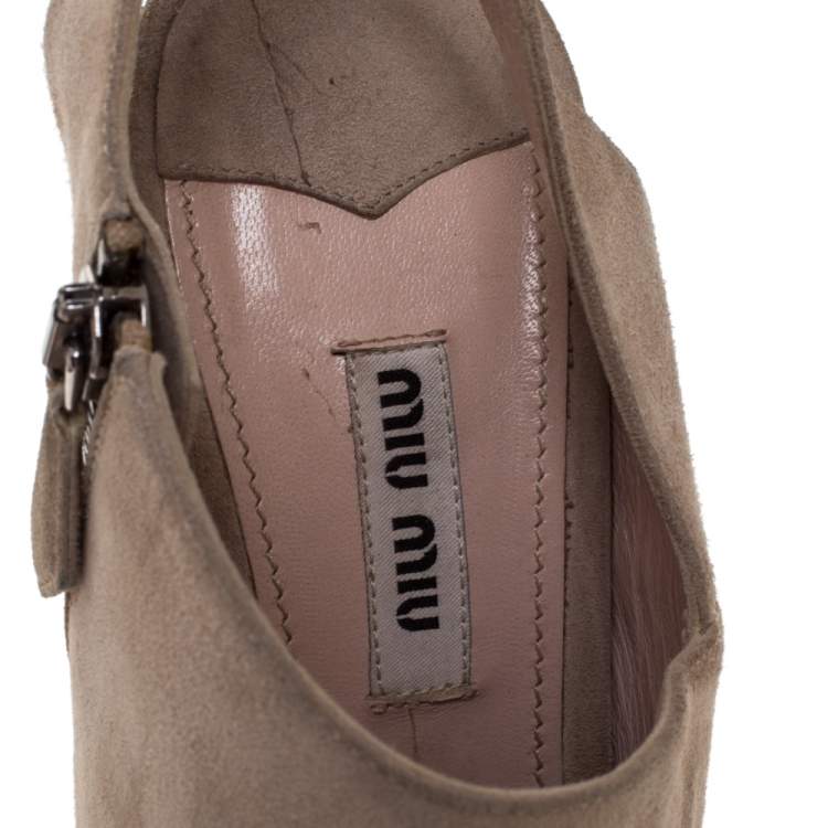 Pre Owned Miu Miu Beige Suede Leather Peep Toe Slingback Sandals Size 38.5