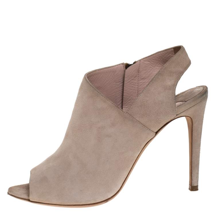 Pre Owned Miu Miu Beige Suede Leather Peep Toe Slingback Sandals Size 38.5