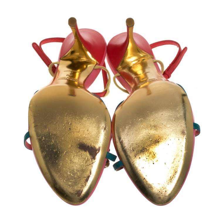 مملوكة مسبقًا Miu Miu Multicolor Gems Embellished Leather T- Strap Sandals Size 39