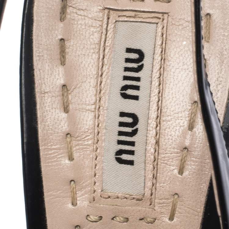 Pre Owned Miu Miu Black Patent Leather Crystal Embellished Heel Slingback Platform Sandals Size 38