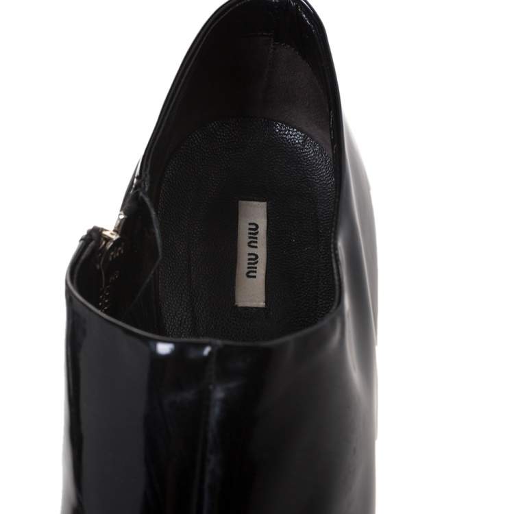 Pre Owned Miu Miu Black Patent Leather Zip Booties Size 40