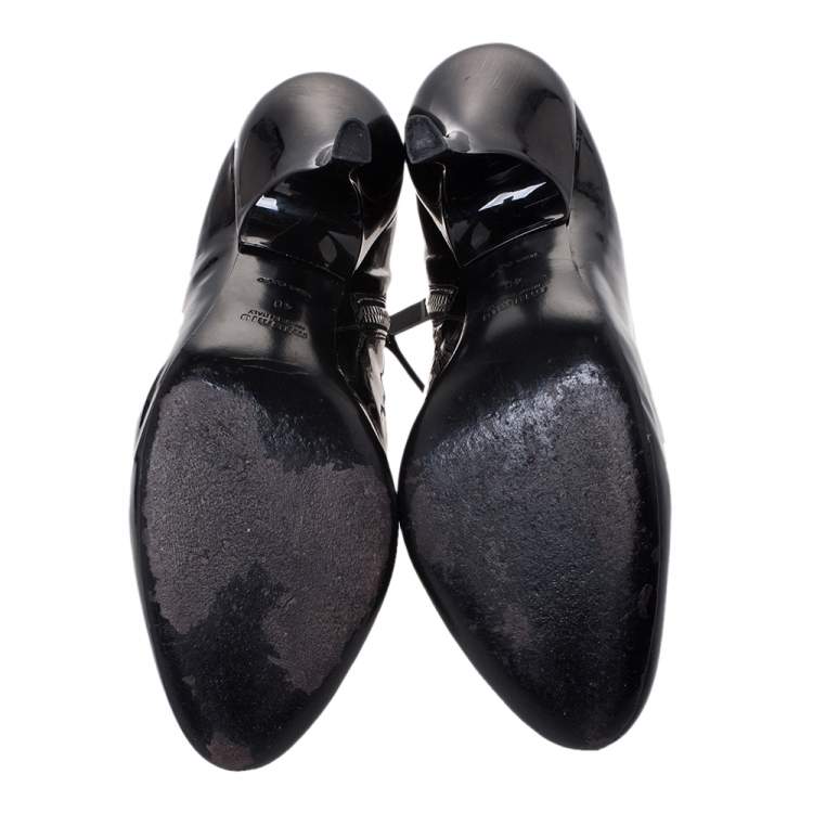 Pre Owned Miu Miu Black Patent Leather Zip Booties Size 40