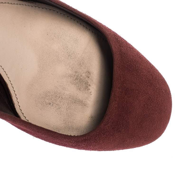 Pre Owned Miu Miu Burgundy Suede Crystal Heel Pumps Size 37