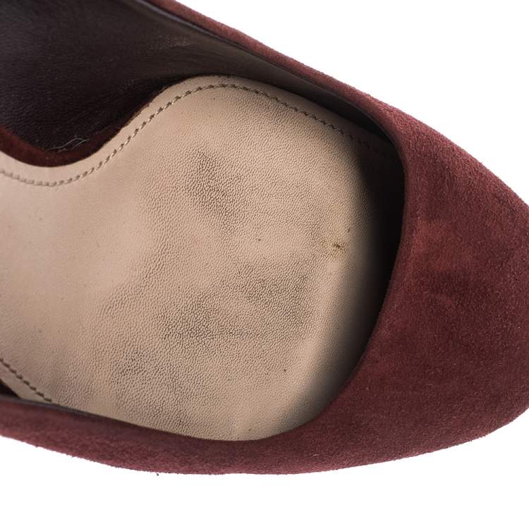 Pre Owned Miu Miu Burgundy Suede Crystal Heel Pumps Size 37