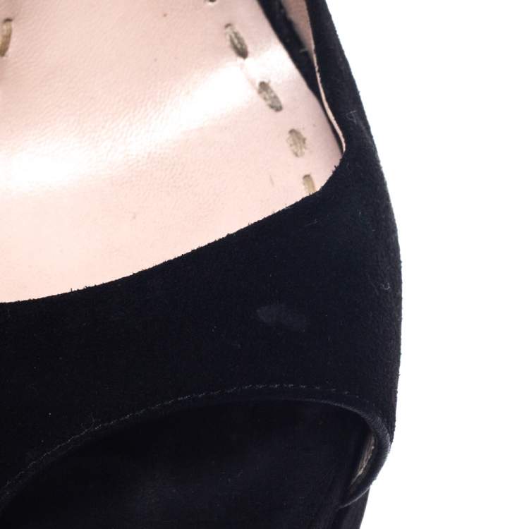 Pre Owned Miu Miu Black Suede Leather Peep Toe Platform Pumps Size 38.5 