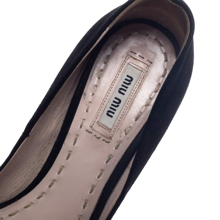 Pre Owned Miu Miu Black Suede Leather Peep Toe Platform Pumps Size 38.5 