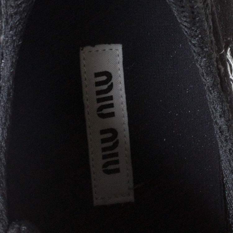 Pre Owned Miu Miu Multicolor Leather, Mesh And Glitter Fabric Lace Up Sneakers Size 39