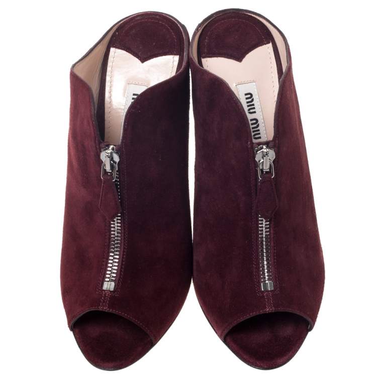 Pre Owned Miu Miu Burgundy Suede Donna Mule Sandals Size 37