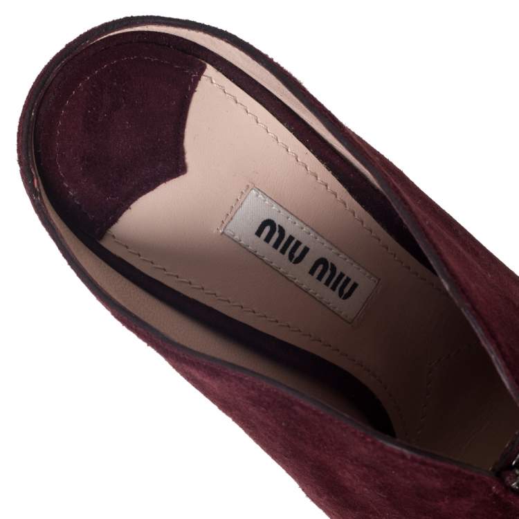 Pre Owned Miu Miu Burgundy Suede Donna Mule Sandals Size 37