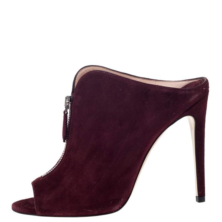 Pre Owned Miu Miu Burgundy Suede Donna Mule Sandals Size 37