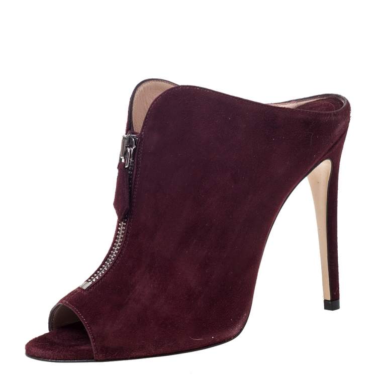 Pre Owned Miu Miu Burgundy Suede Donna Mule Sandals Size 37