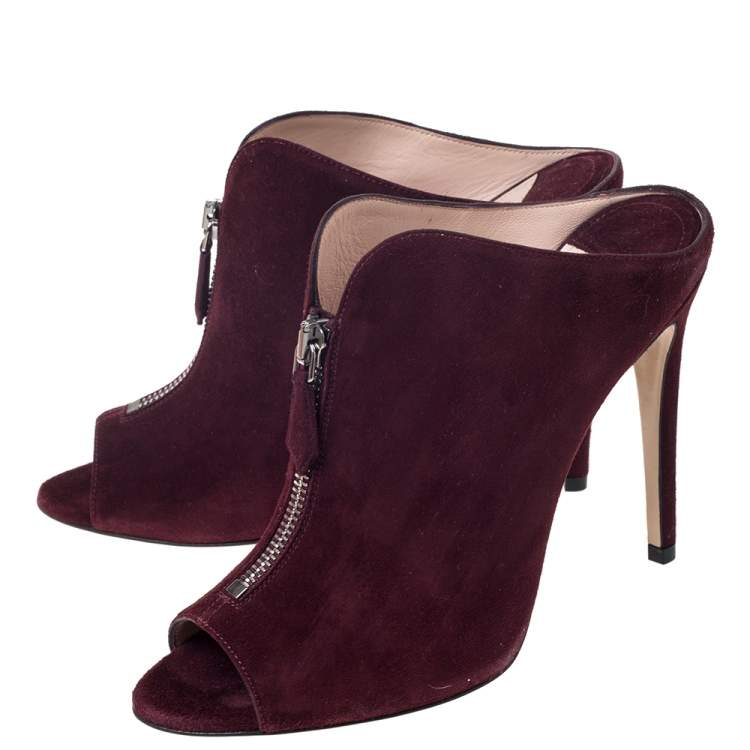 Pre Owned Miu Miu Burgundy Suede Donna Mule Sandals Size 37