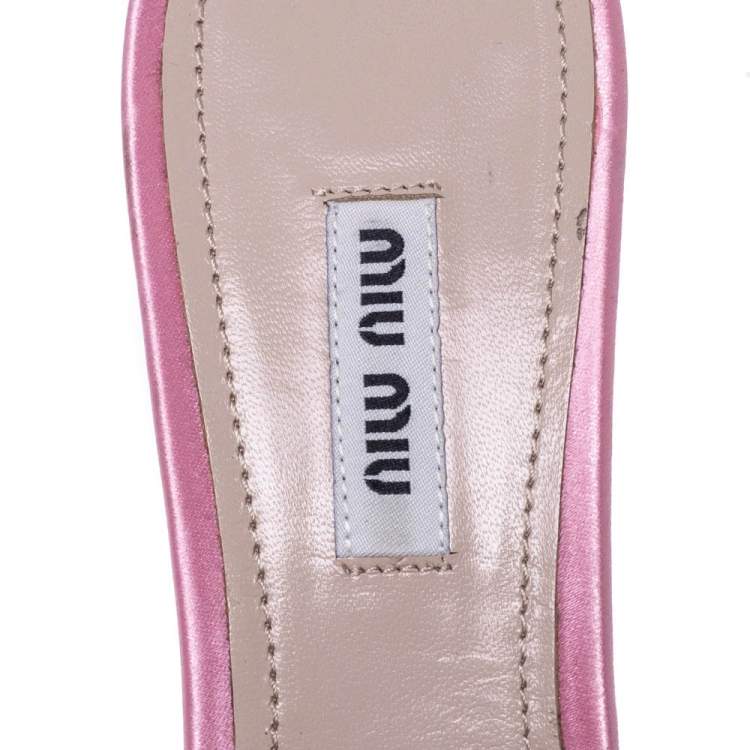 Pre Owned Miu Miu Pink Satin Bow Embellished Slide Sandals Size 40