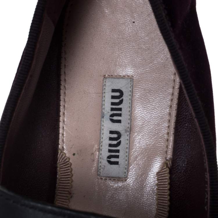 Pre Owned Miu Miu Purple Velvet And Black Double Leather Strap Bow Ballet Platform Espadrilles Size 38