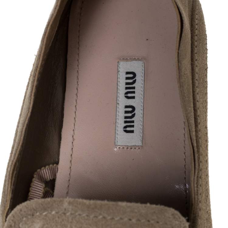 Pre Owned Miu Miu Beige Suede Penny Loafer Platform Espadrilles Size 38
