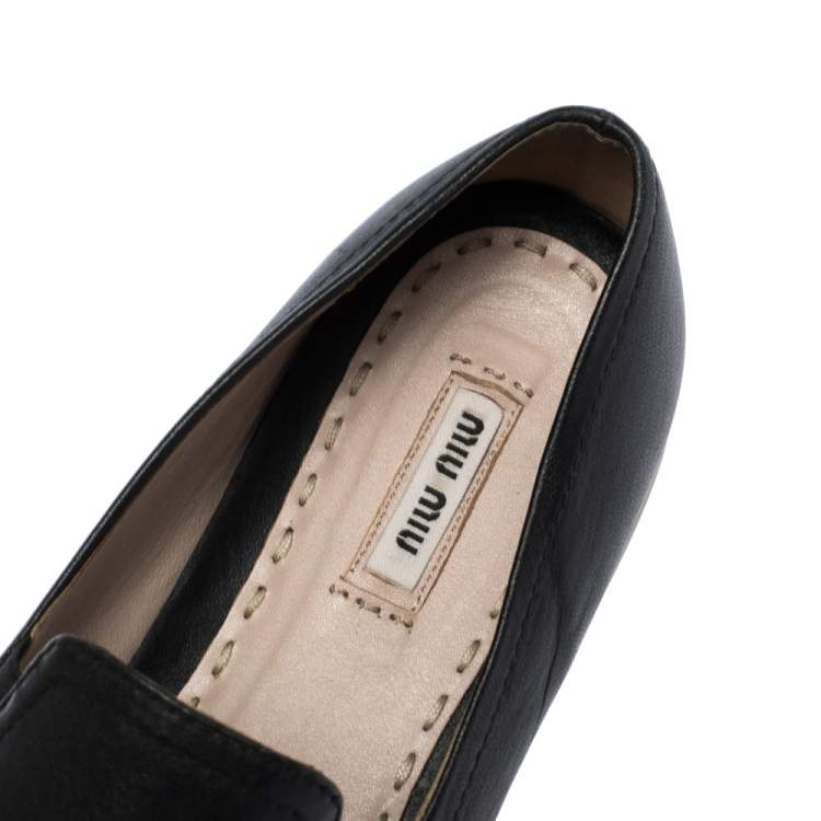 Pre Owned Miu Miu Black Leather Metal Cap Toe Slip On Sneakers Size 41