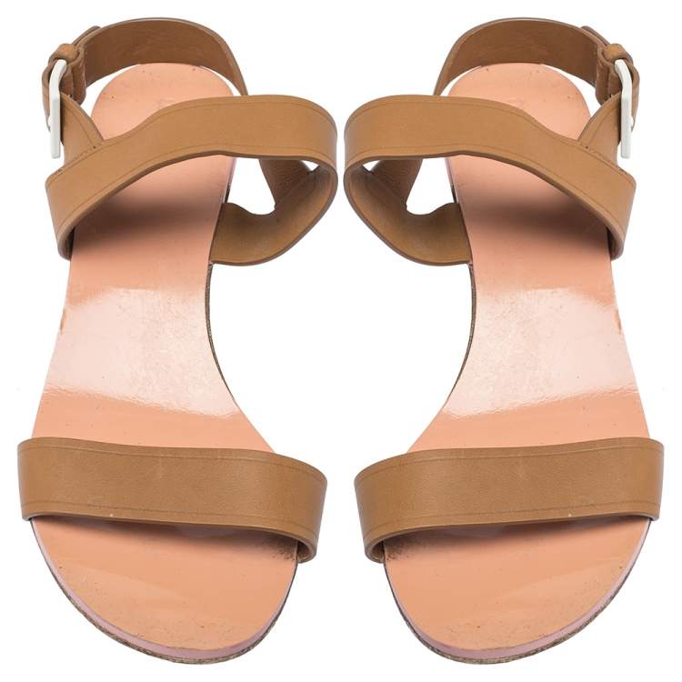 مملوكة مسبقًا Miu Miu Brown Leather Crystal Embellished Block Heel Ankle Strap Sandals Size 40