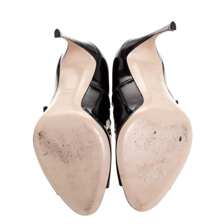 Pre Owned Miu Miu Black Patent Double Strap Mary Jane Peep Toe Pumps Size 37.5