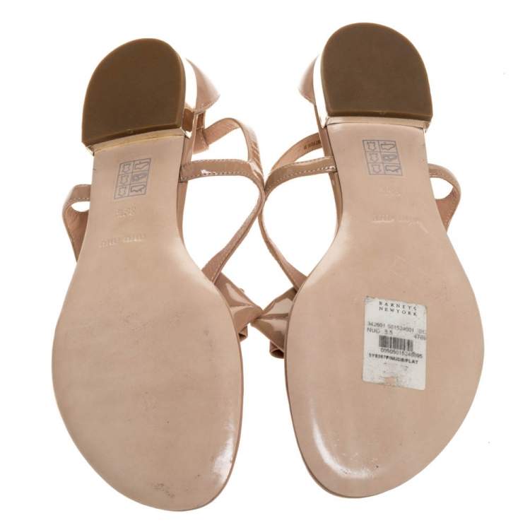 Pre Owned Miu Miu Beige Patent Leather Bow Thong Flats Size 38.5