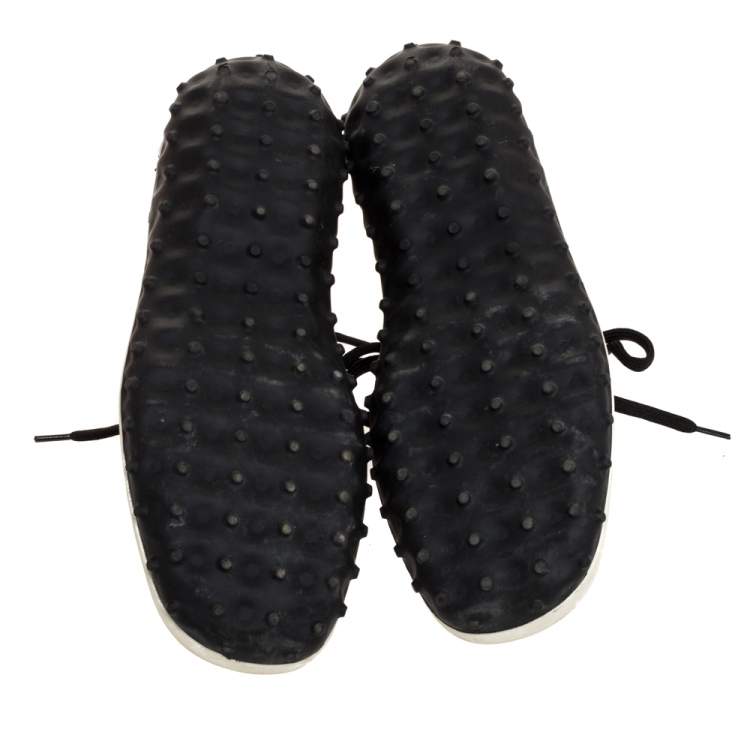 Pre Owned Miu Miu Black/White Fabric and Patent Leather Embellished Astro Sneakers Size 38.5