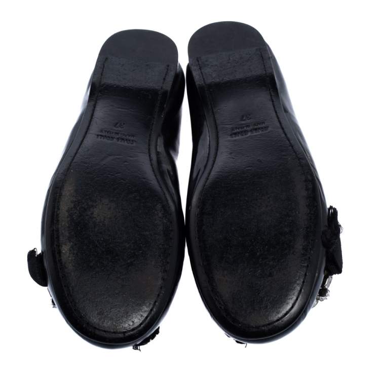 Pre Owned Miu Miu Black Patent Crystal Embellished Scrunch Ballet Flats Size 37